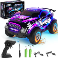 VATOS LED dálkově ovládané auto Offroad, 2.4Ghz 1:22 Dětská fialová RC bugina, 2 baterie 50 minut hraní 15 KM/H Rychlé elektrick